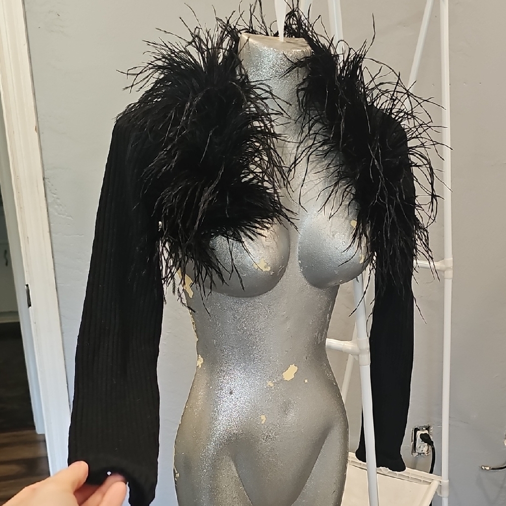 Black Feather Trim Bolero Shrug